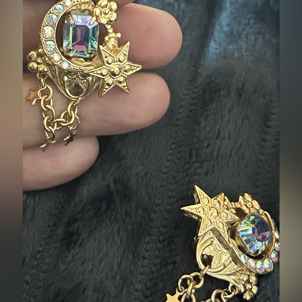 Vintage Kirk’s Folly Gold Star and Moon Dangle Earrings